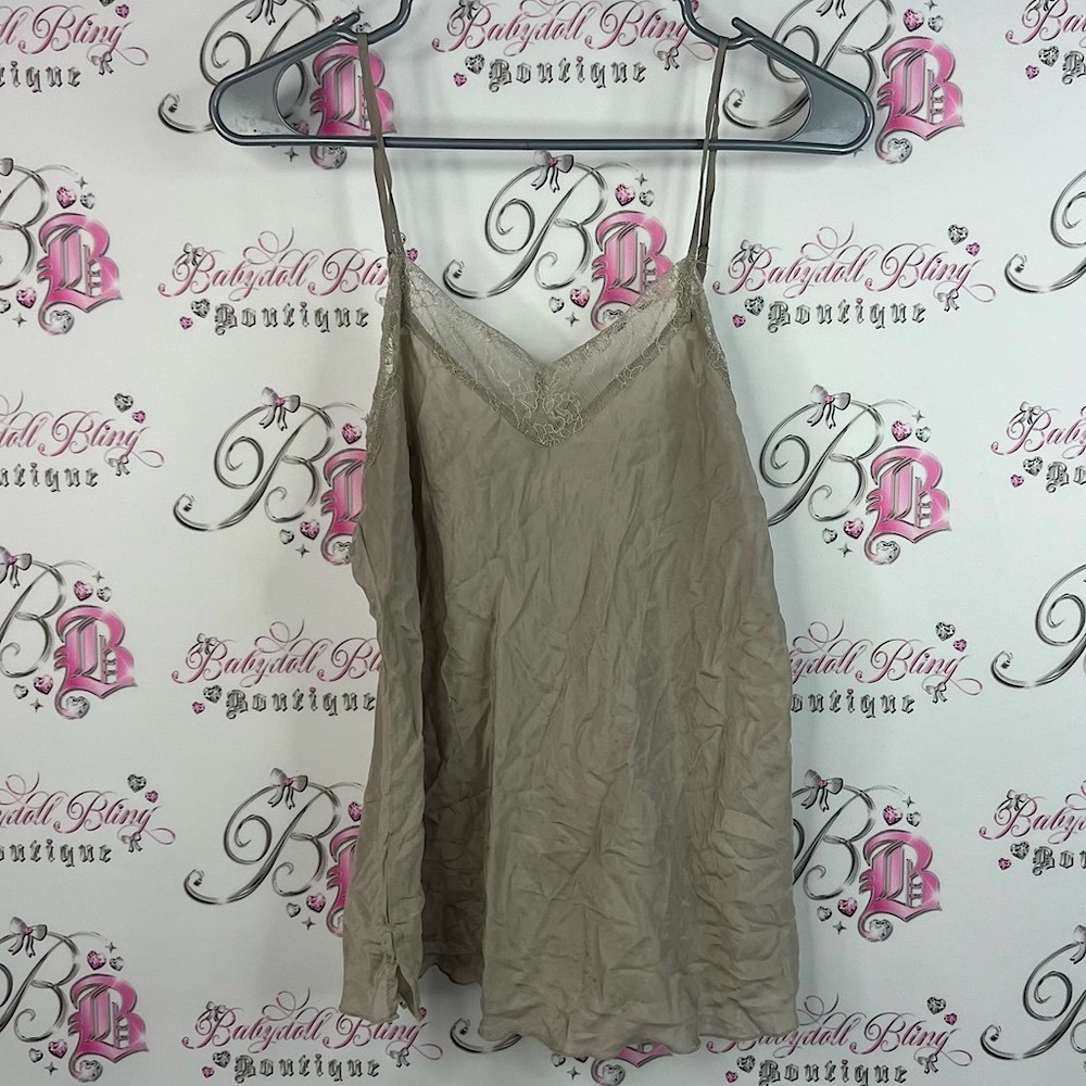 Love and liberty tank top 100% silk tan Chic Beige Camisole Top